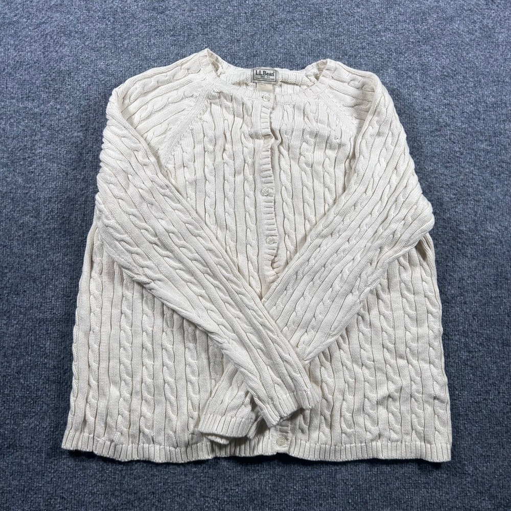 L.L. Bean Cardigan Womens Size 2X Cream Cable Knit Cotton Button Front Classic